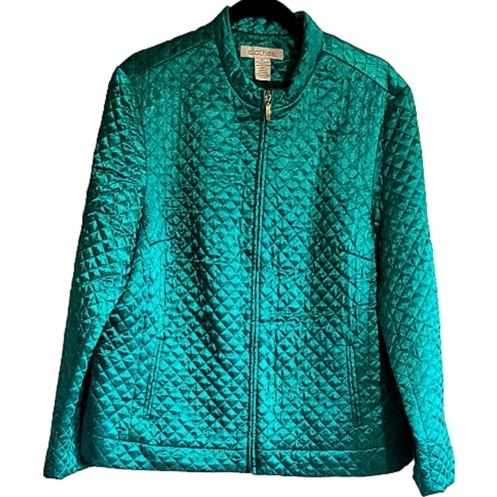 Vintage C.L.O.T.H.E.S Blazer Green XL Quilted Floral Print Asian Inspired Jacket